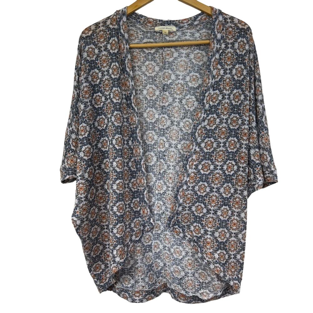 Painted Threads Knit Geometric Florals Shawl Open Front Cardigan 3/4 Sleeve SzXS